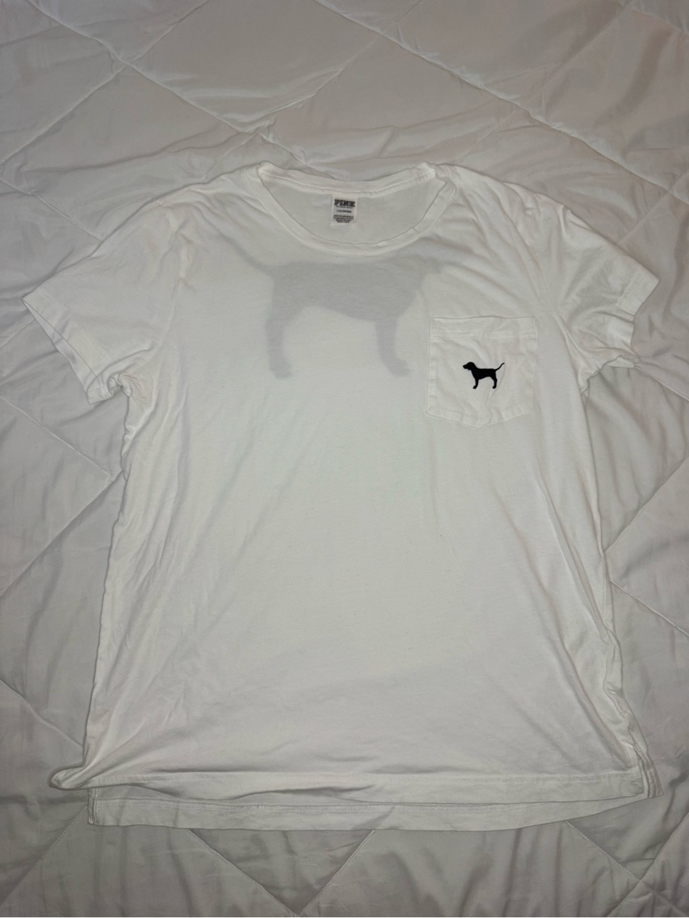 Pink White Pocket Tee with Black Dog Logo